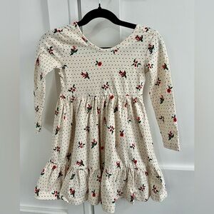 Hanna Andersson Floral Twirl Dress – Cream & Red Mistletoe, 3T (NWOT)